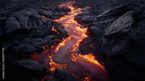 Lava flowing into the ocean at night, captured in a highresolution digital art style with a resolution of 1920x1200. The lava is a vivid orange and red, contrasting with the dark, rocky terrain.
