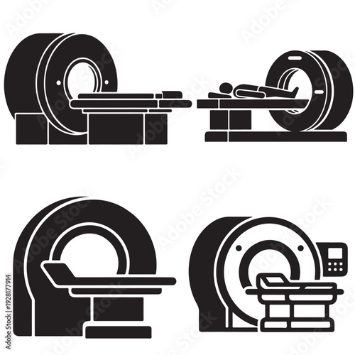 Modern MRI machine scanner vector illustration for medical diagnostics and hospital imaging.