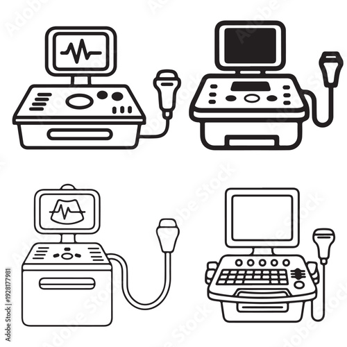 Modern ultrasound machine vector illustration for medical diagnostics and hospital imaging.