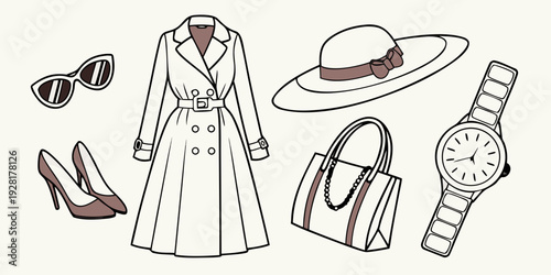 A collection of elegant women's fashion accessories and clothing items Vector