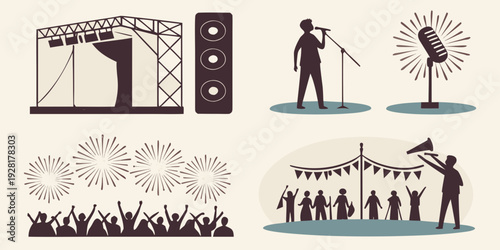 Ancient egyptian architecture and daily life depicted in hieroglyphics Vector