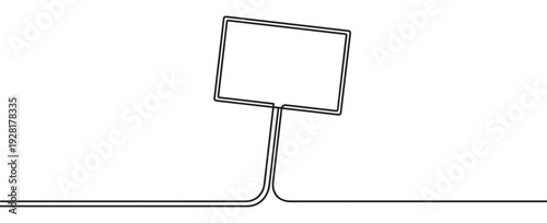 Empty rectangular placard on a stick created with a single continuous black line, a minimalist vector illustration for concepts of protest, speech, and activism