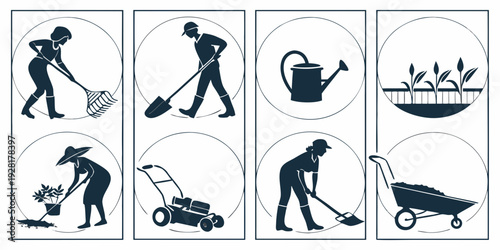 A series of illustrations depicting various activities and objects related to winter and ice. Vector