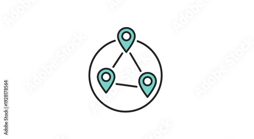 Three Teal Location Pins Connected.