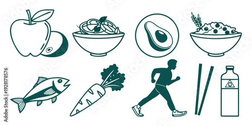 Healthy lifestyle choices including exercise and a balanced diet Vector