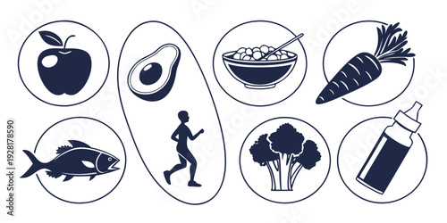 Illustration of various healthy food choices and physical activities Vector