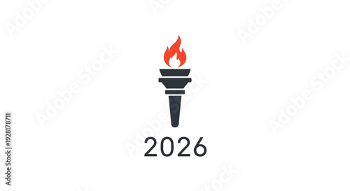 Torch with flame and year 2026.