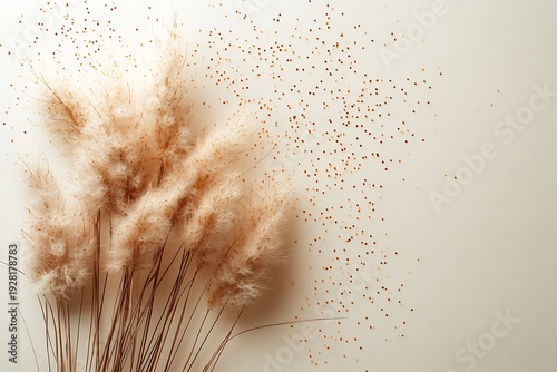 Wallpaper Mural Warm toned pampas grass plumes with scattered copper colored confetti on a simple light tan background Torontodigital.ca