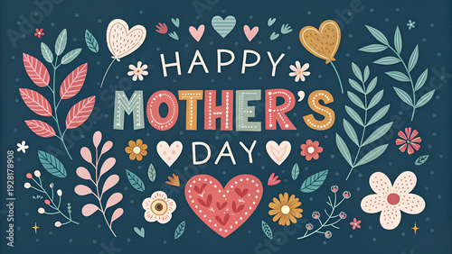 Happy Mother’s Day Card Set with Modern Colorful Design, Trendy Floral Greeting Collection for Mom Celebration, Minimal Contemporary Pastel Illustration Template