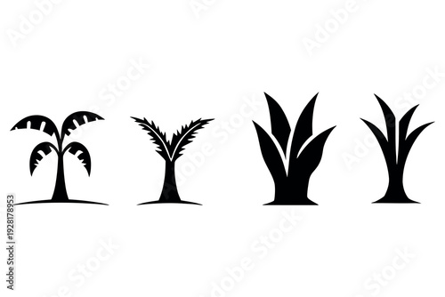 Tropical palm tree silhouette on a summer beach island vector illustration featuring a nature landscape with sun and sea for travel design