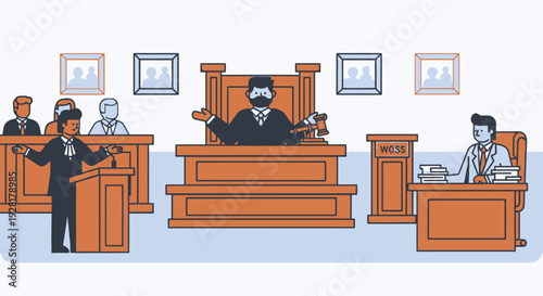 Courtroom Scene with Judge and Lawyers