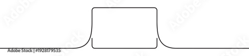 Minimalist black line graphic element features a central square with rounded corners rising from a continuous horizontal stroke, creating a clean, modern, and abstract design