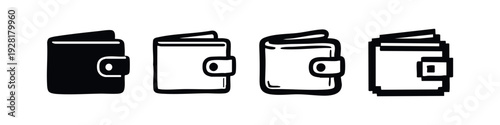 Collection of wallet icons in four distinct visual styles, ideal for financial graphic design.