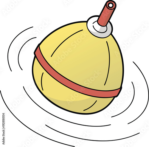   
Spinning top toy vector with yellow body, red band, and motion lines showing rotational movement in playful design