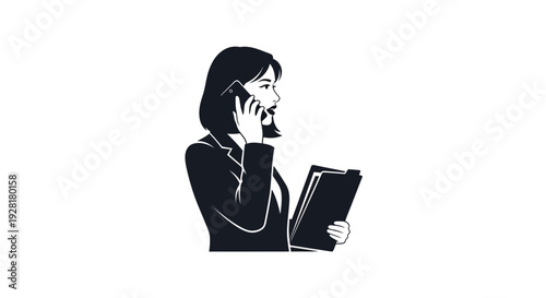 Woman Talking on Phone with Tablet.