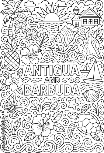 Antigua and Barbuda hand drawn vector illustration doodle art line art coloring page for kids