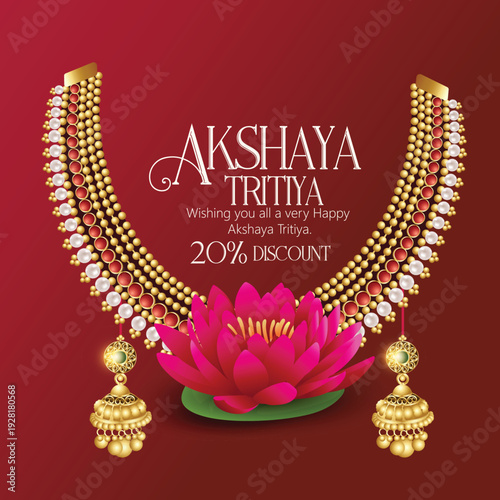 Akshaya Tritiya greeting card with jewelry and lotus flower design
