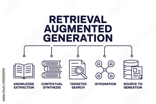 Retrieval augmented generation infographic with knowledge extraction icons