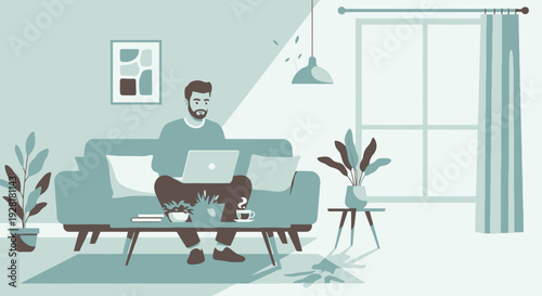 Man Relaxing at Home with Laptop