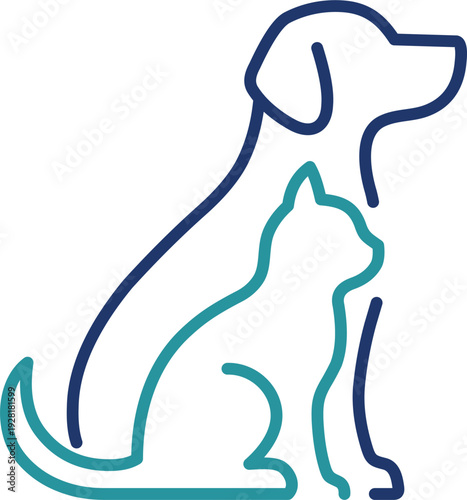 Stylized illustration of a dog and cat in blue colors
