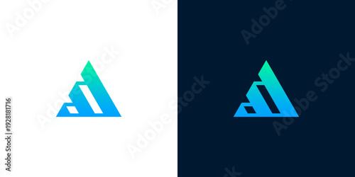 Photos Abstract triangle geometric logo design with gradient colors on white and dark b