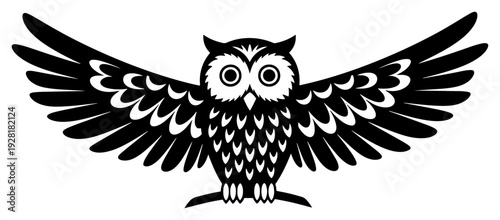 Detailed folk art owl silhouette with ornate spread wings in traditional Slavic style
