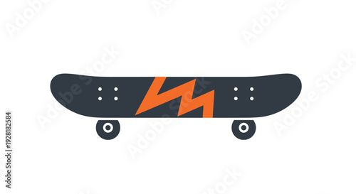 Black Skateboard with Orange Lightning Bolt Design.