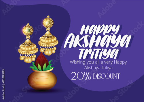 Happy Akshaya Tritiya vector graphic illustration with golden earrings