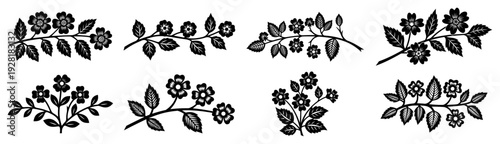 Eight decorative floral branches and flowering sprigs in traditional Polish folk ornament style