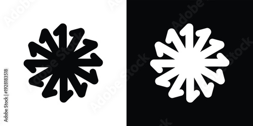 Black and white abstract shapes on split background symmetry
