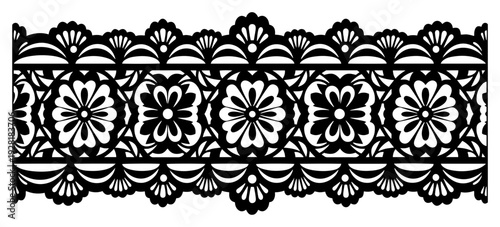 Intricate floral lace border with traditional Slavic folk embroidery patterns