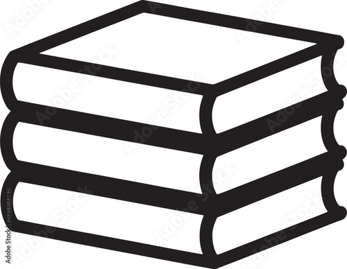 Stack of three black outline books on a white background reading knowledge