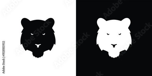 Black and white bear head silhouettes on split color background