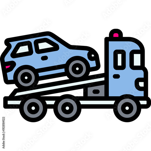 tow truck icon in filled line style