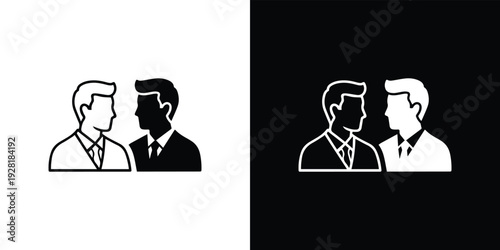 Black and white businessmen in contrasting backgrounds silhouettes suits