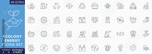 Ecology energy icon set. Containing renewable energy, ecology, green electricity, Etc. Fully Editable. Vector illustration.