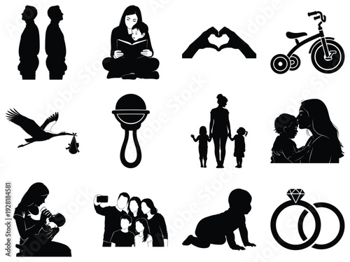 Silhouette of Family and Parenting Activities with Baby