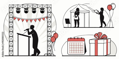 A diverse group of people engaging in various holiday activities together. Vector