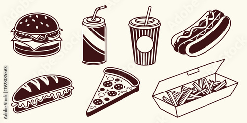 Assorted pastries and desserts displayed on a white background Vector