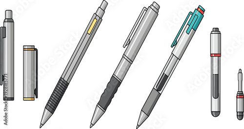 Mechanical pencil set with different sizes and technical drawing tools realistic stationery collection for office school and engineering design projects.