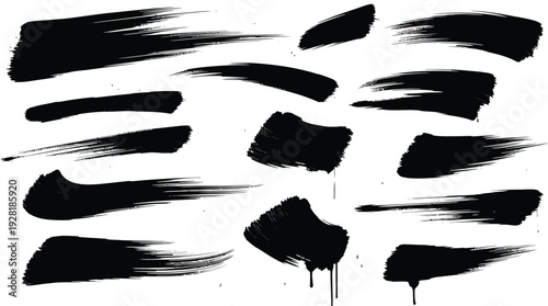 Black Brush Strokes on White Background