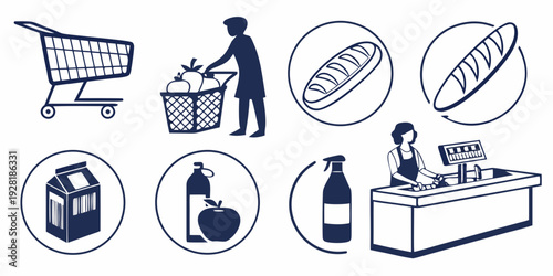 Illustrations of various shopping and payment methods including online and in-store options Vector