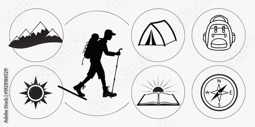 Illustration of a person engaging in various outdoor activities and hobbies Vector