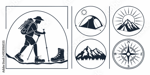 Illustration of winter sports and activities with a skier, snowboarder, and other winter icons Vector