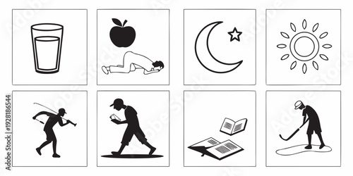 A series of icons representing daily activities and routines Vector