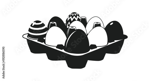 A striking black and white image of eggs displayed in a cardboard container presented as a silhouette high quality professional detailed modern elegant