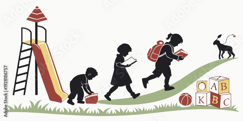 A diverse group of people climbing a steep hill towards a house on top Vector