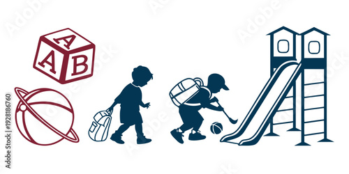 Children playing with toys and enjoying outdoor activities on a sunny day Vector