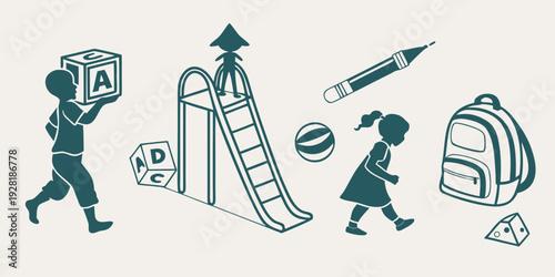 Illustration of people climbing a ladder towards a growing graph and a pencil. Vector