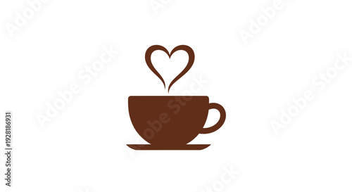 Brown Coffee Cup with Heart Shaped Steam.